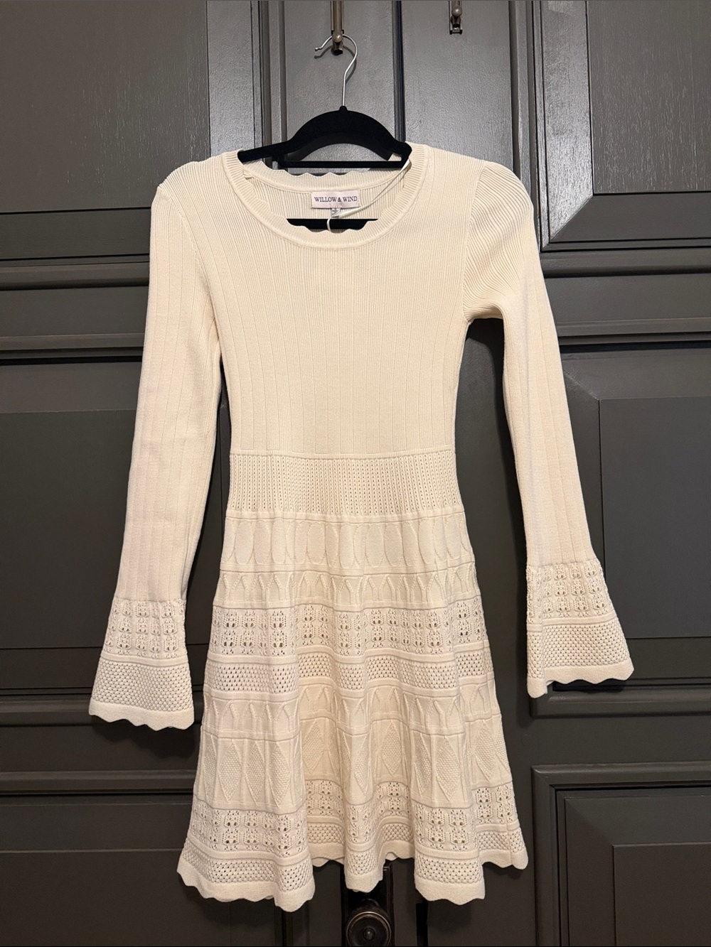 NEW with tags! Cream Long‑Sleeve Knit Fit & Flare Dress